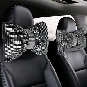2 PCS Bling Car Pillows, Rhinestones Bowknot Bling Car Headrest Pillow,